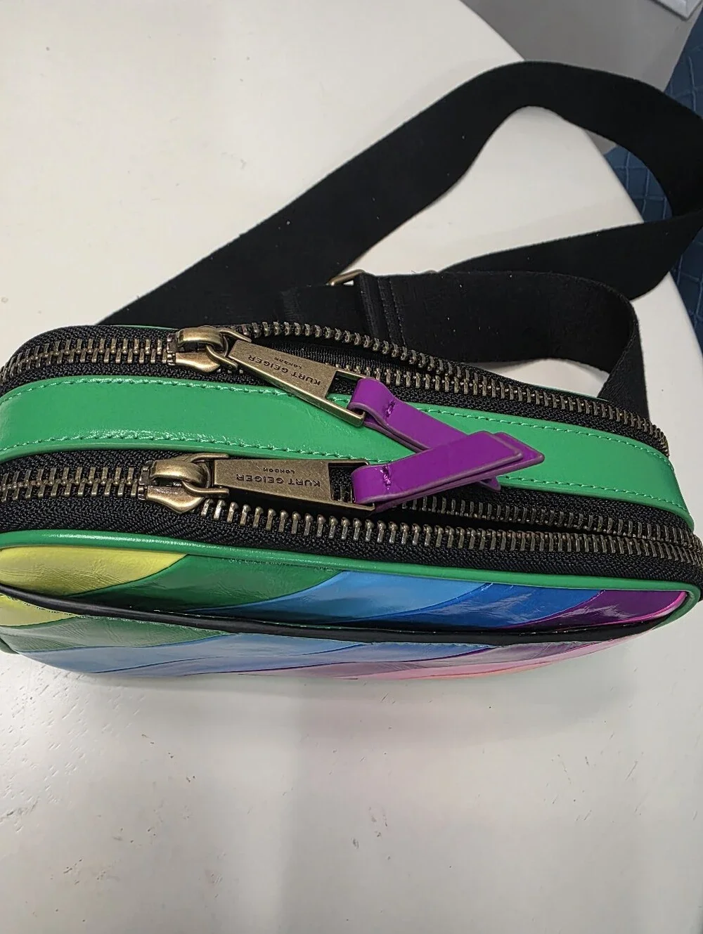 Kurt Geiger kensington camera bag rainbow stripe crossbody